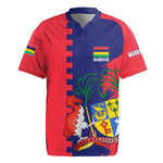 Afro Mauritius Rugby Jersey Map Design with Flag Coat of Arms