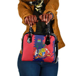 Afro Mauritius Shoulder Handbag Map Design with Flag Coat of Arms