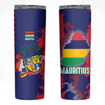 Afro Mauritius Skinny Tumbler Map Design with Flag Coat of Arms