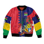 Afro Mauritius Sleeve Zip Bomber Jacket Map Design with Flag Coat of Arms