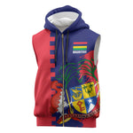 Afro Mauritius Sleeveless Zip Hoodie Map Design with Flag Coat of Arms - African Pride