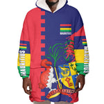Afro Mauritius Wearable Blanket Hoodie Map Design with Flag Coat of Arms