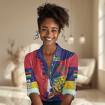 Afro Mauritius Women Casual Shirt Map Design with Flag Coat of Arms