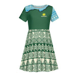 Rwanda Kid Short Sleeve Dress with Green Nature Map Waterfall Sunburst Spirit