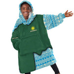 Rwanda Kid Wearable Blanket Hoodie with Green Nature Map Waterfall Sunburst Spirit