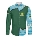 Rwanda Long Sleeve Button Shirt with Green Nature Map Waterfall Sunburst Spirit