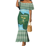 Rwanda Mermaid Dress with Green Nature Map Waterfall Sunburst Spirit