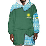 Rwanda Wearable Blanket Hoodie with Green Nature Map Waterfall Sunburst Spirit