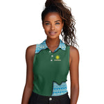 Rwanda Women Sleeveless Polo Shirt with Green Nature Map Waterfall Sunburst Spirit