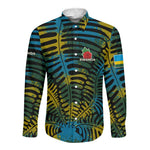 Rwanda Long Sleeve Button Shirt with Gorilla Family Kwita Izina Leaf Jungle Spirit