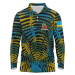 Rwanda Long Sleeve Polo Shirt with Gorilla Family Kwita Izina Leaf Jungle Spirit