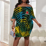 Rwanda Off Shoulder Short Dress with Gorilla Family Kwita Izina Leaf Jungle Spirit