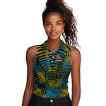 Rwanda Women Sleeveless Polo Shirt with Gorilla Family Kwita Izina Leaf Jungle Spirit