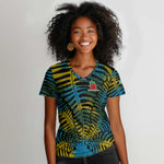 Rwanda Women V-Neck T-Shirt with Gorilla Family Kwita Izina Leaf Jungle Spirit