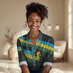 Rwanda Women Casual Shirt with Tour du Rwanda Cycling Race Flag Stripe Spirit