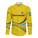 Rwanda Long Sleeve Button Shirt with Basketball League Court Hoop Yellow Wave Spirit