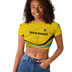 Rwanda Raglan Cropped T shirt with Basketball League Court Hoop Yellow Wave Spirit