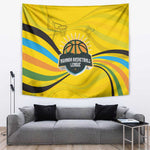 Rwanda Tapestry with Basketball League Court Hoop Yellow Wave Spirit