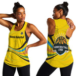 Rwanda Women Racerback Tank with Basketball League Court Hoop Yellow Wave Spirit