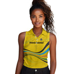 Rwanda Women Sleeveless Polo Shirt with Basketball League Court Hoop Yellow Wave Spirit