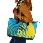 Rwanda Leather Tote Bag with Imigongo Spiraling Flag Hand Wave Time Spirit