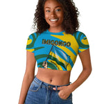Rwanda Raglan Cropped T shirt with Imigongo Spiraling Flag Hand Wave Time Spirit