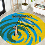 Rwanda Round Carpet with Imigongo Spiraling Flag Hand Wave Time Spirit