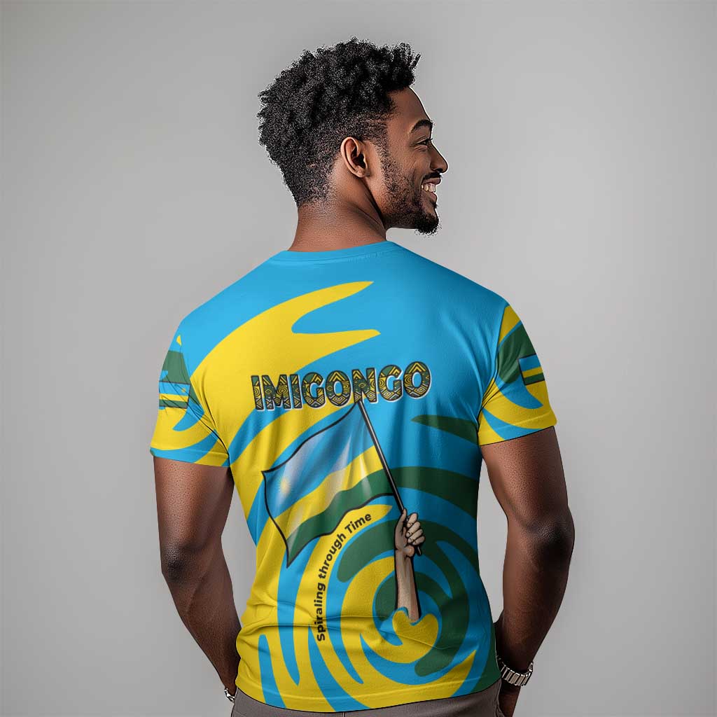 Rwanda T shirt with Imigongo Spiraling Flag Hand Wave Time Spirit