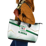 Algeria Soccer Leather Tote Bag with Desert Warriors Text and National Flag Design
