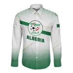 Algeria Soccer Long Sleeve Button Shirt with Desert Warriors Text and National Flag Design