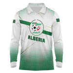 Algeria Soccer Long Sleeve Polo Shirt with Desert Warriors Text and National Flag Design