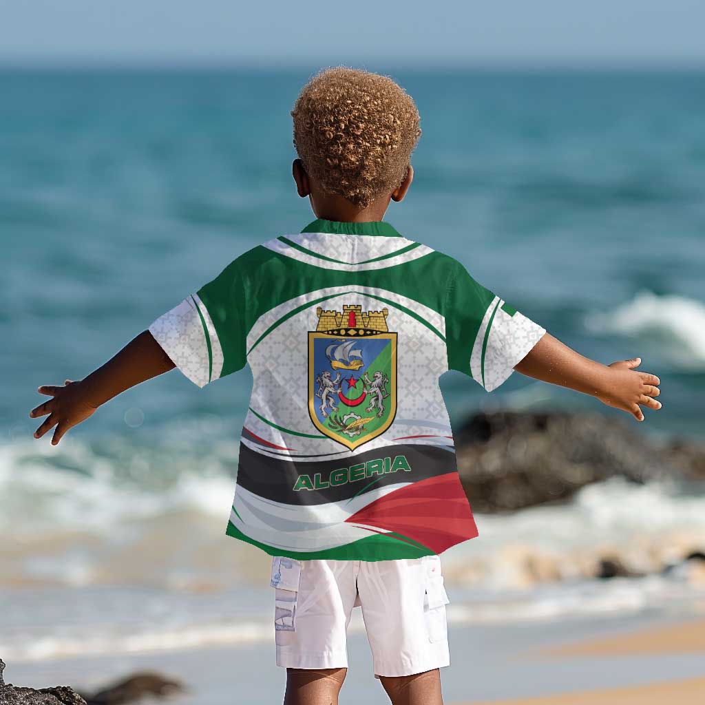 Algeria Kid Hawaiian Shirt with National Flag and Coat of Arms Crest Design