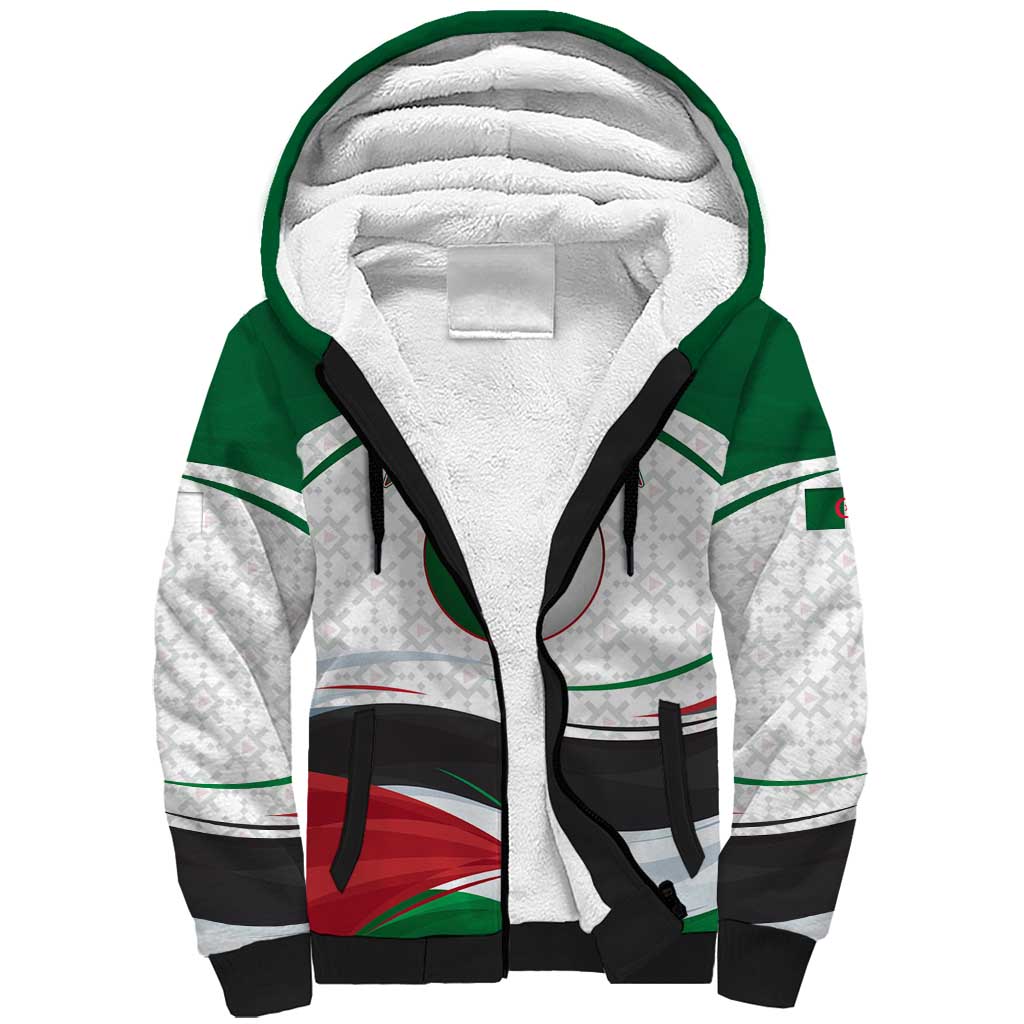 Algeria Sherpa Hoodie with National Flag and Coat of Arms Crest Design