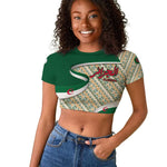 Algeria Raglan Cropped T shirt with Arabic Calligraphy and Traditional Pattern Design