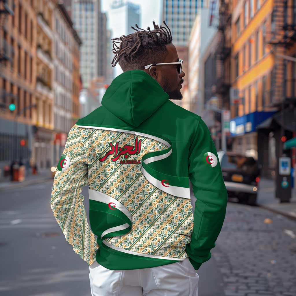 Algeria Zip Hoodie with Arabic Calligraphy and Traditional Pattern Design