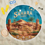 Sahara Algeria Beach Blanket with Desert Camel Landscape and Islamic Motif Design