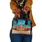 Sahara Algeria Shoulder Handbag with Desert Camel Landscape and Islamic Motif Design