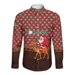 Morocco Christmas Long Sleeve Button Shirt Santa Claus Camel Caravan Desert Scene - African Pride