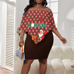 Morocco Christmas Off Shoulder Short Dress Santa Claus Camel Caravan Desert Scene - African Pride