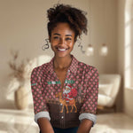 Morocco Christmas Women Casual Shirt Santa Claus Camel Caravan Desert Scene - African Pride
