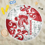 Morocco Christmas Beach Blanket Red Horse Santa Hat Arabesque Pattern a - African Pride