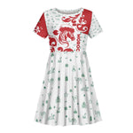 Morocco Christmas Kid Short Sleeve Dress Red Horse Santa Hat Arabesque Pattern a - African Pride