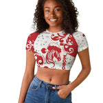 Morocco Christmas Raglan Cropped T shirt Red Horse Santa Hat Arabesque Pattern a - African Pride