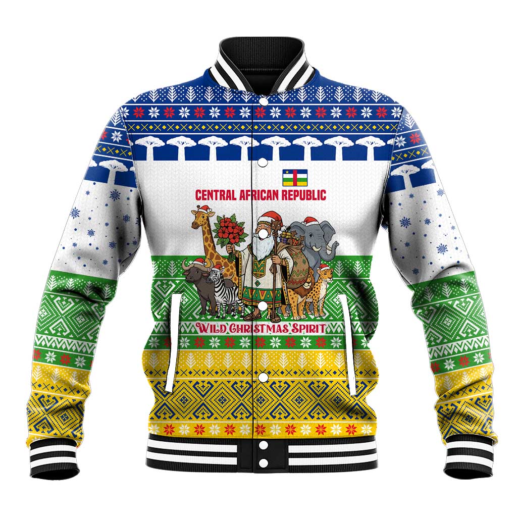 Central African Republic Christmas Baseball Jacket Santa and Safari Animals Baobab Trees Snowflakes - African Pride