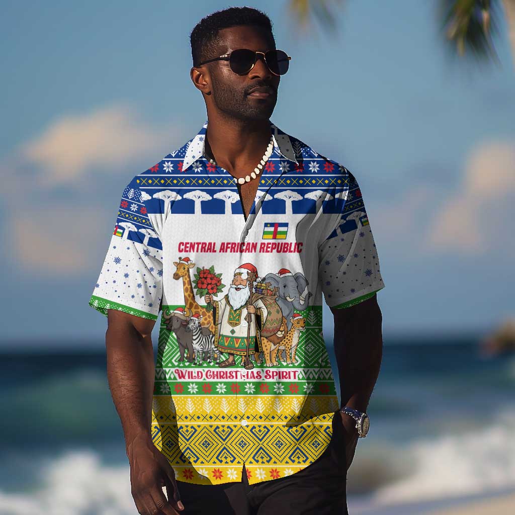 Central African Republic Christmas Hawaiian Shirt Santa and Safari Animals Baobab Trees Snowflakes - African Pride