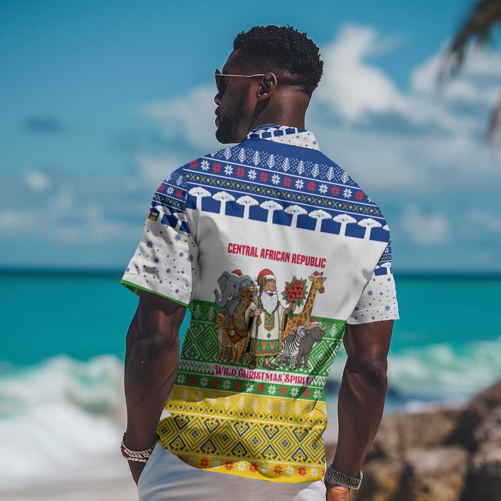 Central African Republic Christmas Hawaiian Shirt Santa and Safari Animals Baobab Trees Snowflakes - African Pride