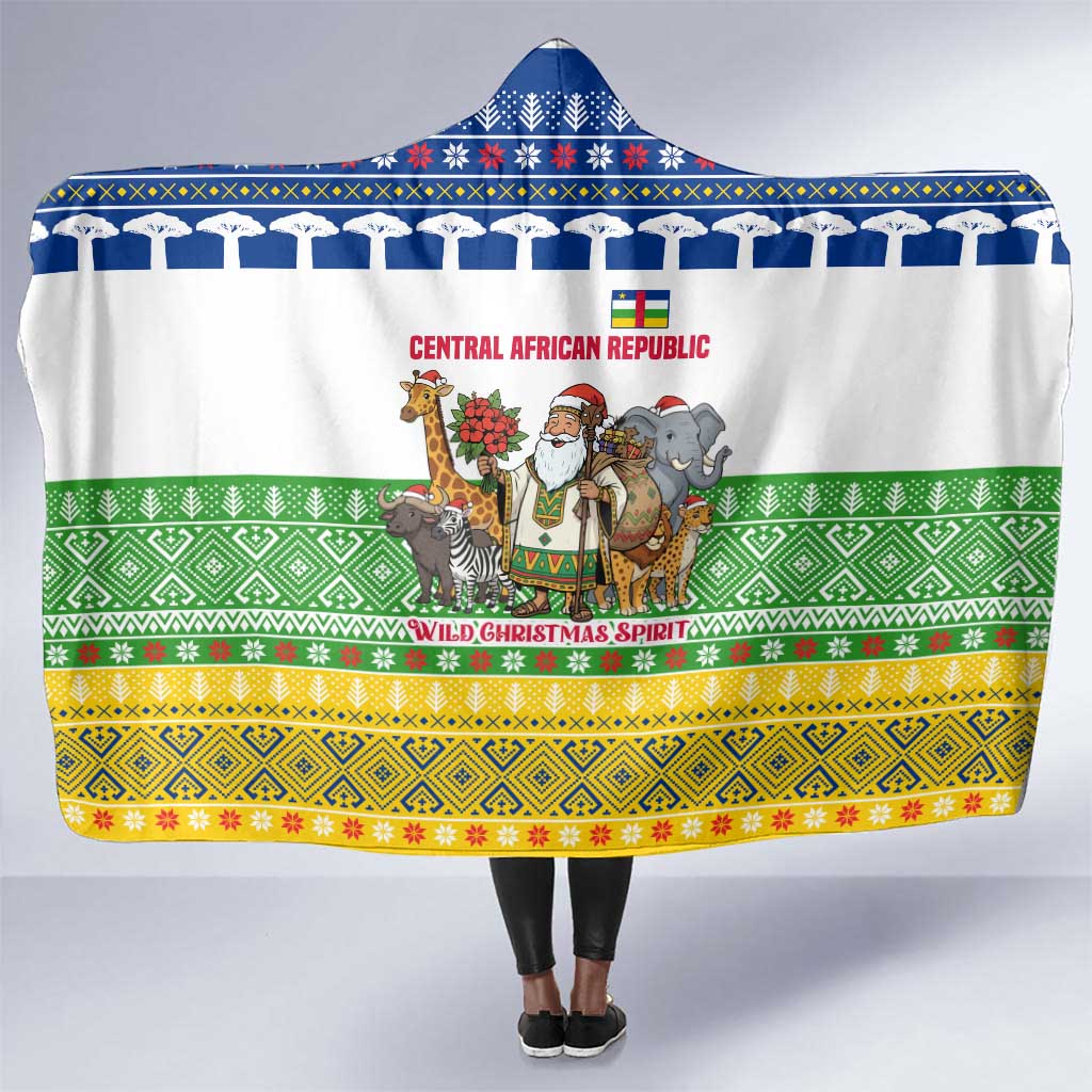 Central African Republic Christmas Hooded Blanket Santa and Safari Animals Baobab Trees Snowflakes - African Pride