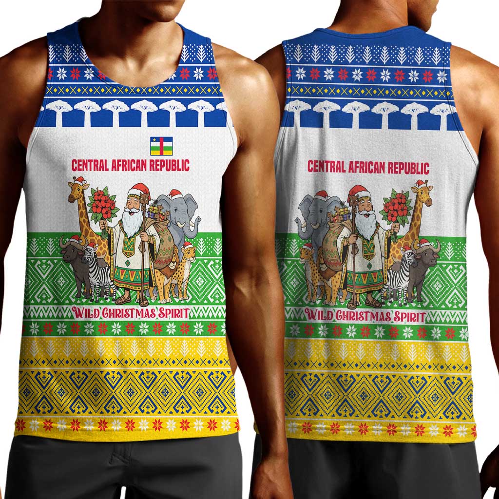 Central African Republic Christmas Men Tank Top Santa and Safari Animals Baobab Trees Snowflakes - African Pride