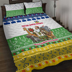 Central African Republic Christmas Quilt Bed Set Santa and Safari Animals Baobab Trees Snowflakes - African Pride