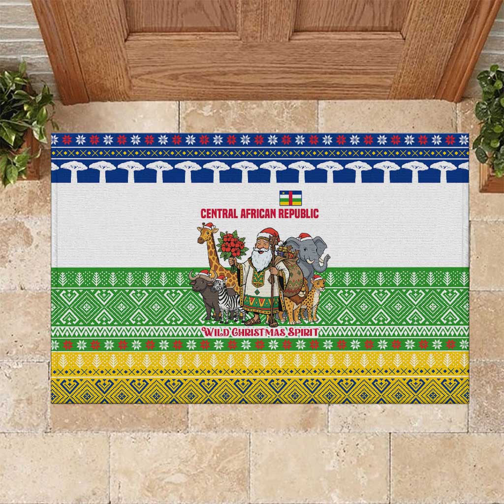 Central African Republic Christmas Rubber Doormat Santa and Safari Animals Baobab Trees Snowflakes - African Pride